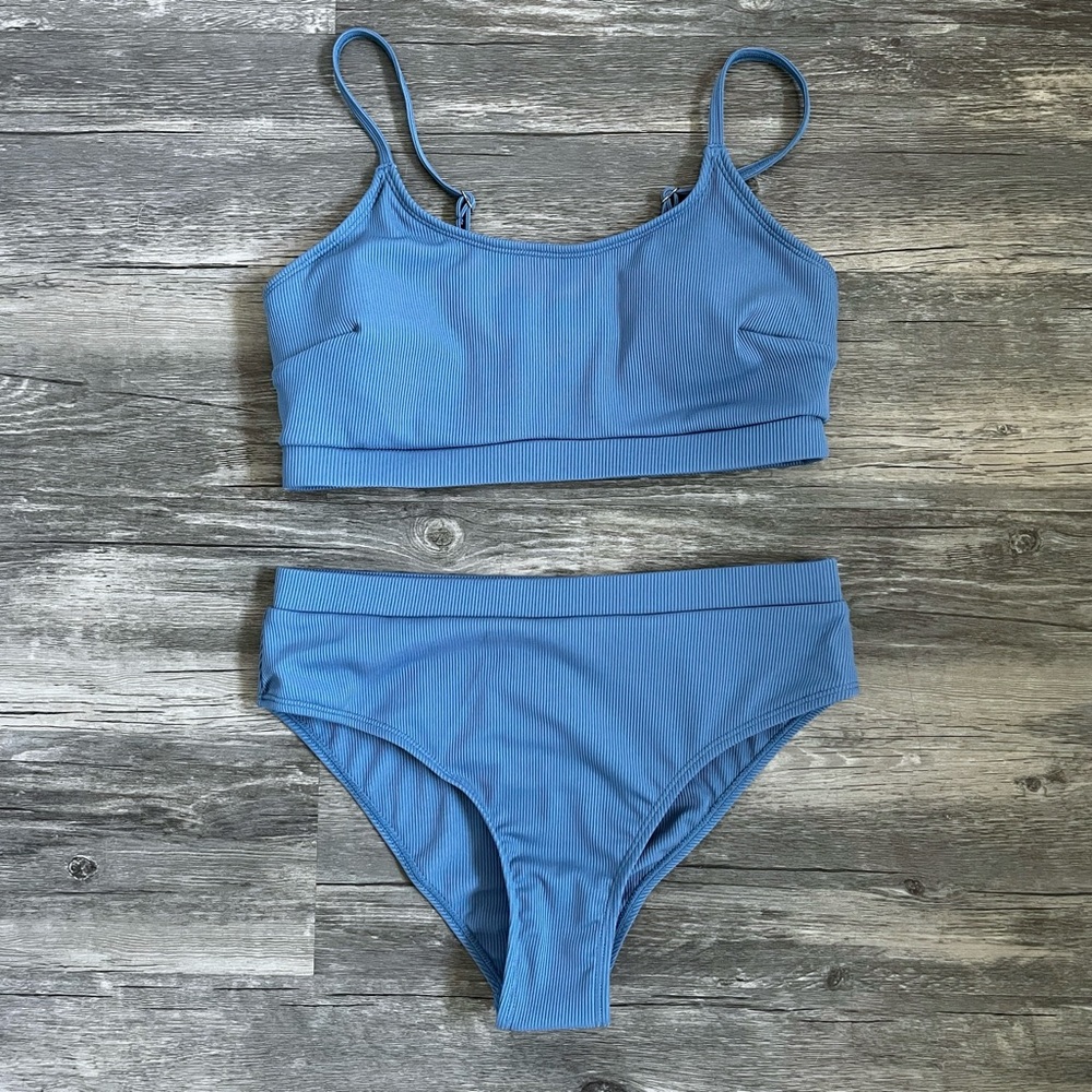 NEW Cupshe Ribbed Scoop Bralette & Mid Rise Bikini Set